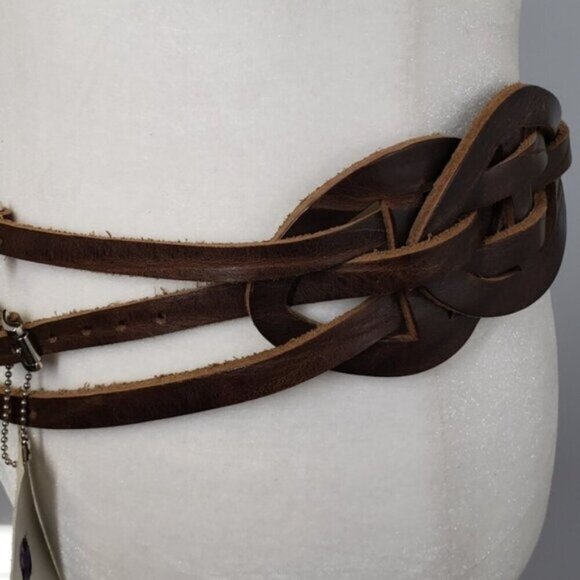 New Brave Braided Three Straps Leather Belt Ecological Brown Size 32 - Picture 3 of 14